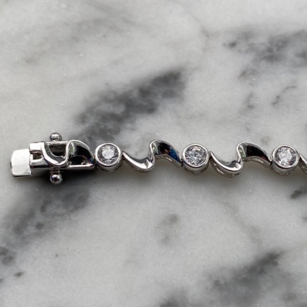 Solid Sterling Silver Diamond Tennis Bracelet - image 3